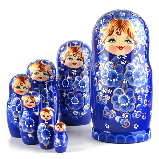 Beautiful Blue Flowers 7pc Matryoshka