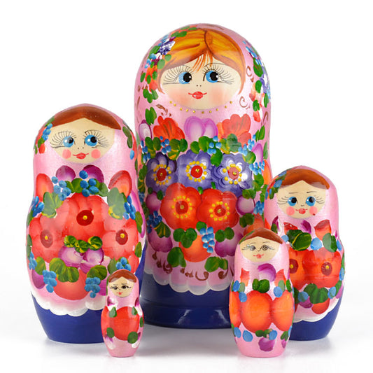 Floral Blossom Beauty - Pink & Blue Matryoshka
