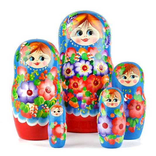 Floral Blossom Beauty - Blue & Red Matryoshka