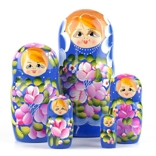 Blue Floral Beauty Matryoshka 5pc