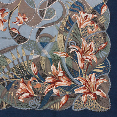 Blue Lilies Russian Wool Shawl