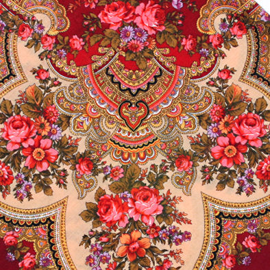 Red Floral Festival Wool Shawl
