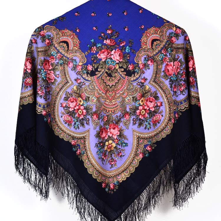 Blue Floral Meadows Wool Shawl
