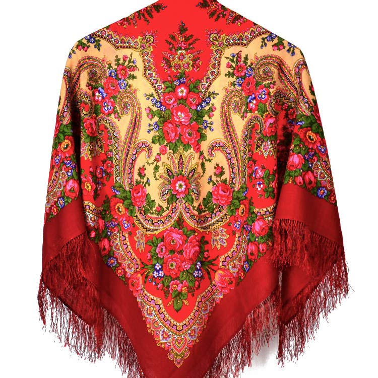 Floral Wool Red Shawl