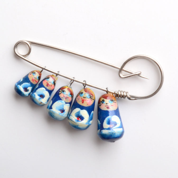 Blue Matryoshka Sisters Dolls Pin