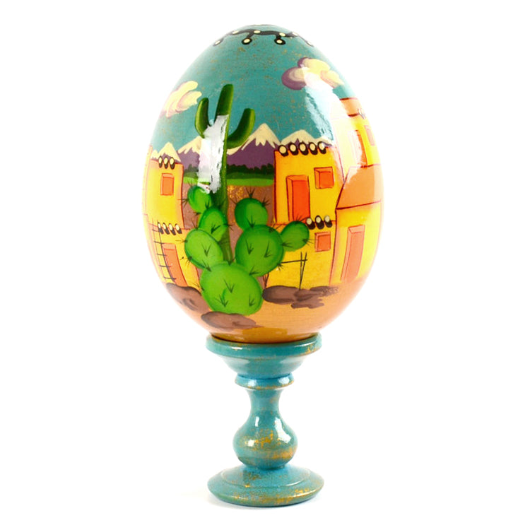 Southwest Pueblo Village Wooden Egg