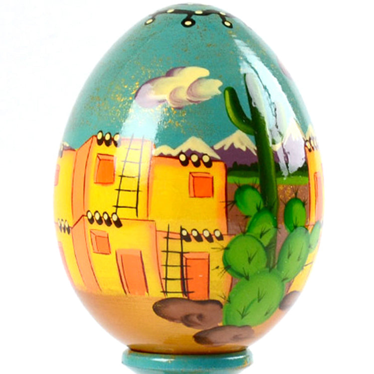Southwest Pueblo Village Wooden Egg