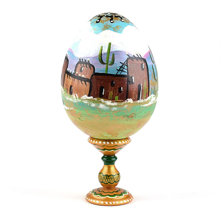 Indian Pueblo Village Wooden Egg