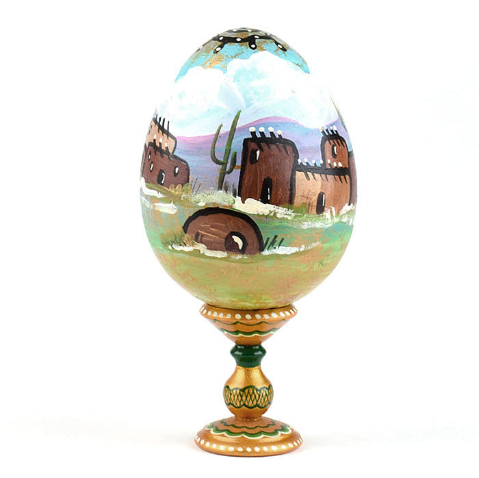 Indian Pueblo Village Wooden Egg