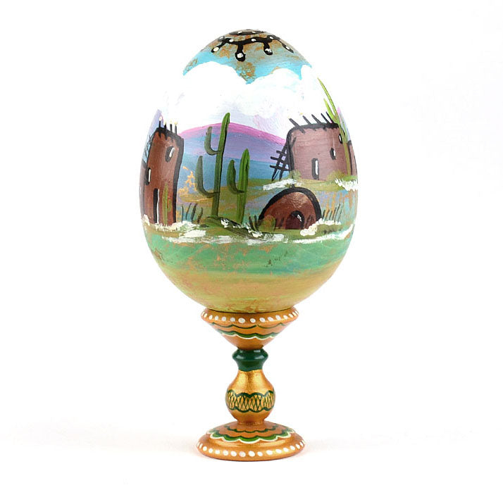 Indian Pueblo Village Wooden Egg