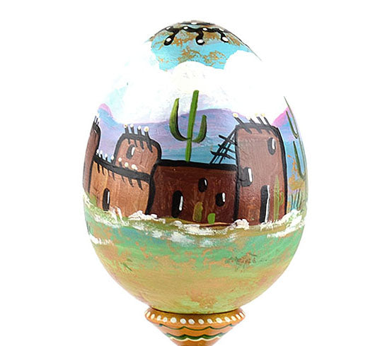 Indian Pueblo Village Wooden Egg