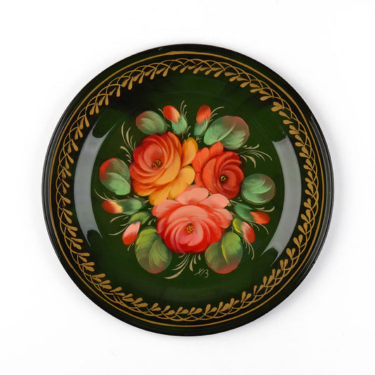 Round Green Zhostovo Tray