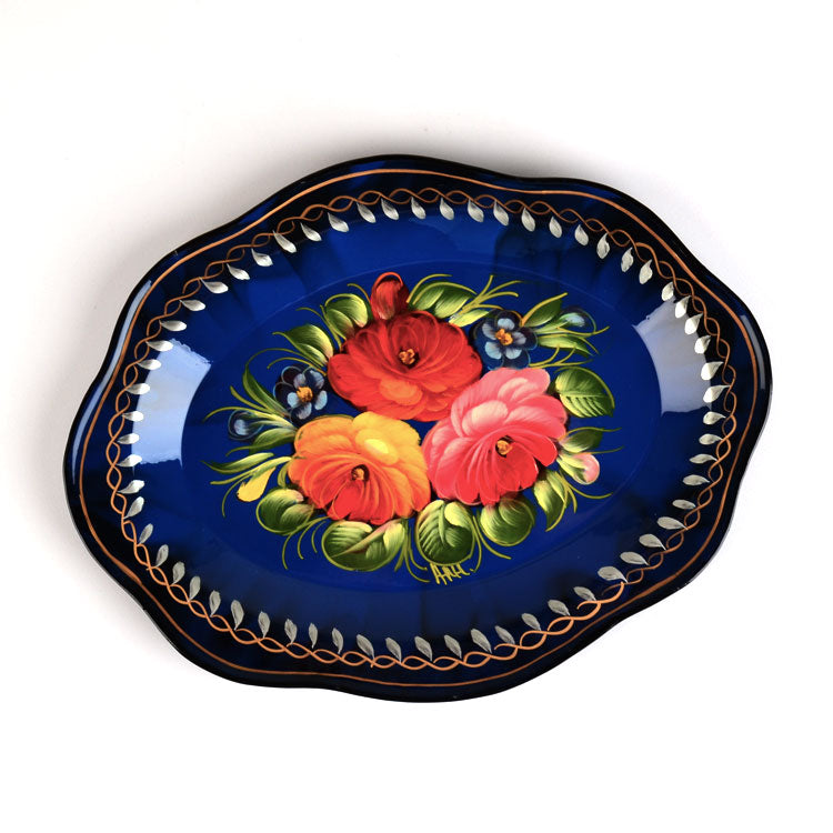 Blue Floral Russian Tray