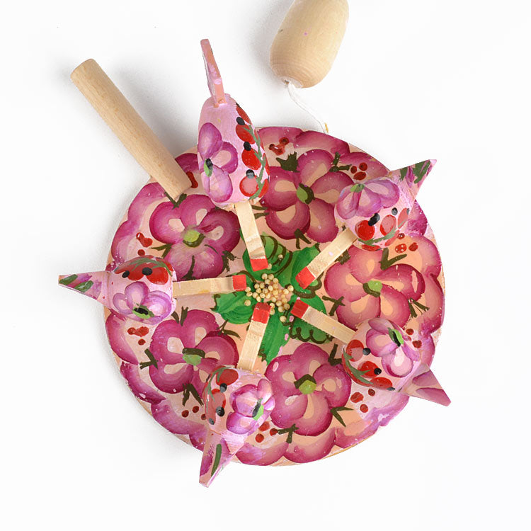 Pink Pecking Hens Wooden Russian Toy