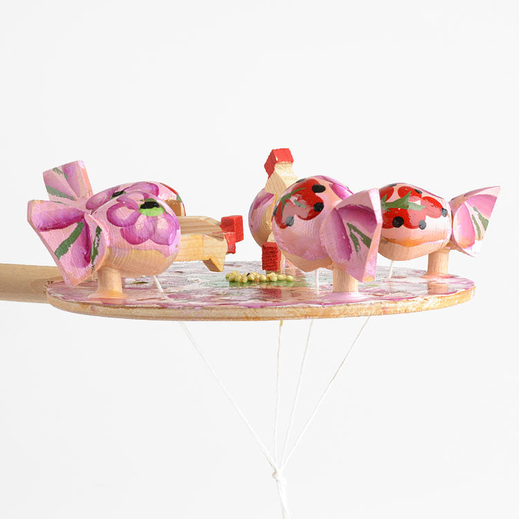 Pink Pecking Hens Wooden Russian Toy