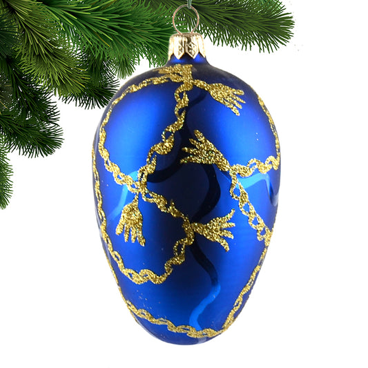 Ornate Blue X-Mas Egg Ornament