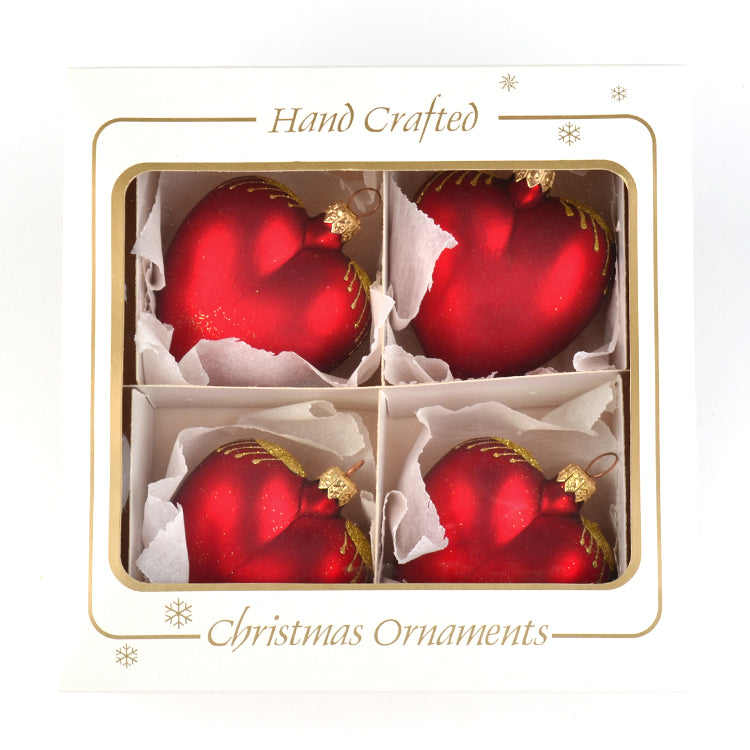Set of Four Red Heart Christmas Ornament