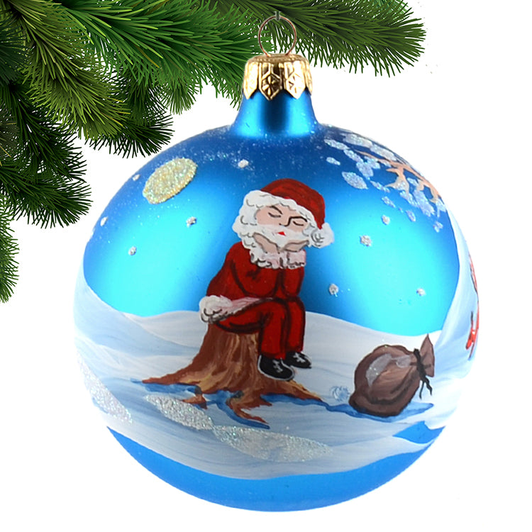 4" Resting Santa Glass Ornament