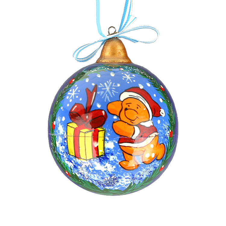 Pooh Christmas Wood Ball Ornament