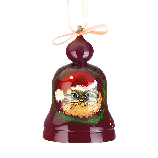 Christmas Cat Wood Bell Ornament