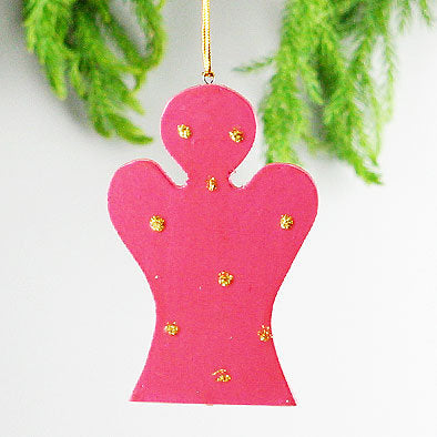 Wooden Christmas Angel Ornament Pink