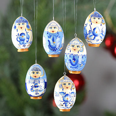 Blue Flower Girls Ornaments Set