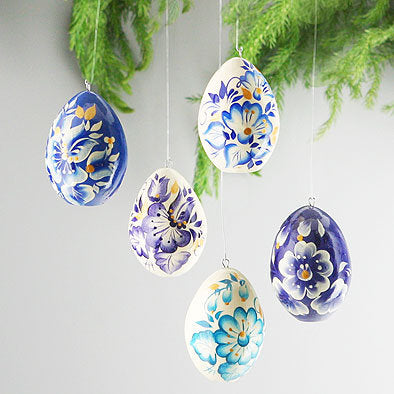 Painted Floral Eggs Ornament Set